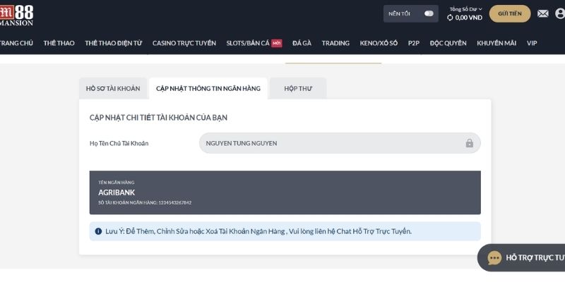 Tạo mật khẩu nạp rút tiền M88 mới